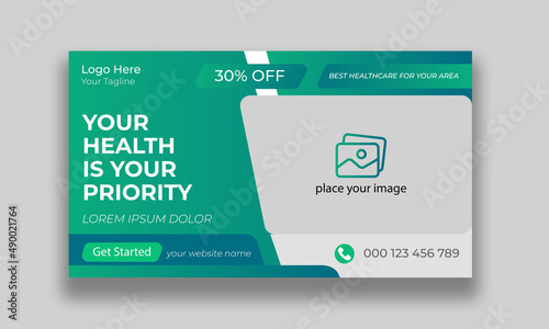 Medical healthcare youtube thumbnail and web banner. youtube thumbnail for hospital live workshop business template. Editable promotion banner design. 