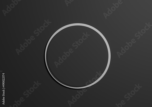 3D illustration of a black circle podium or stand top view flat lay product display minimal, simple dark gray, black and white background with copy space for text 