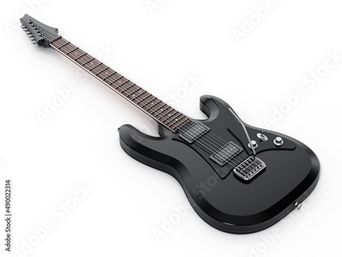 Generic black electric guitar isolated on white background. 3D illustration