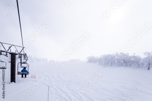 A slope on a cloudy day (Zao-onsen ski resort, Yamagata, Japan)