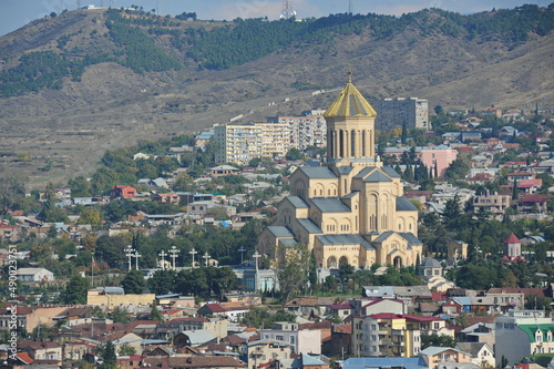 Tbilisi / Georgia - 10.26.2012 : View from the hill of residential buildings, religious sites and buildings in the city center.