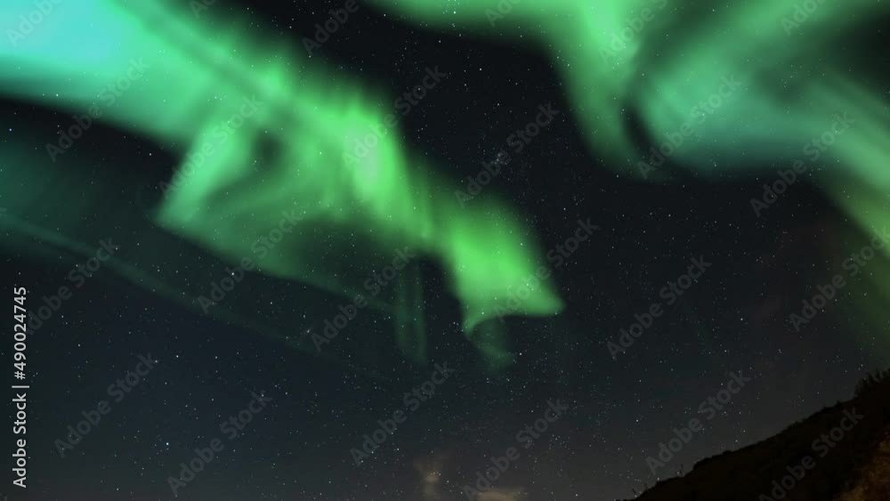 Northern Lights Green Loop Winter Mountain Hills