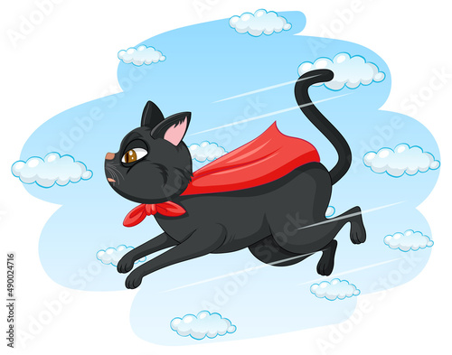 A cat superhero on sky background