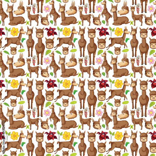 Funny alpaca on white background seamless