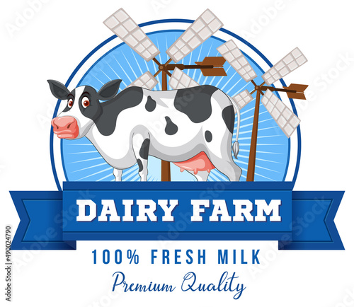 A cow with a Dairy farm label