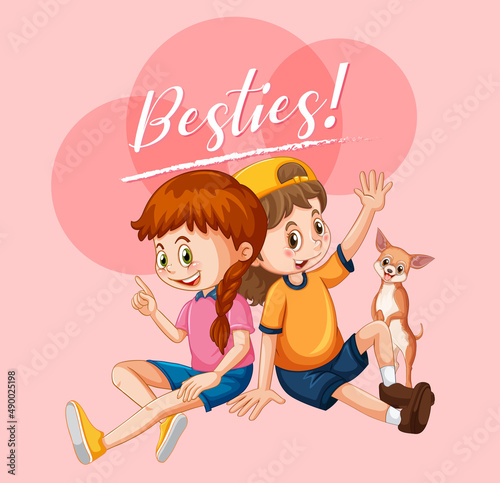 Best friend girls cartoon character with besties lettering