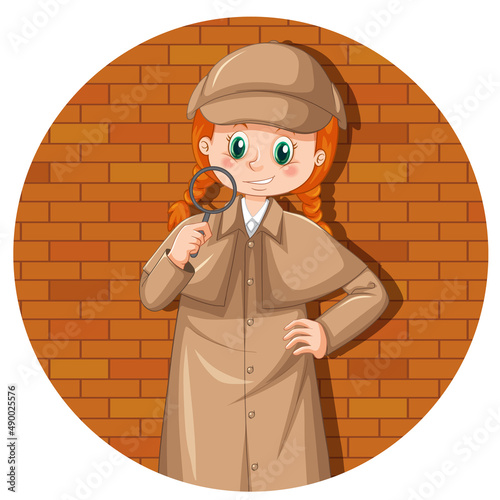 Detective wearing brown overcoat on white background