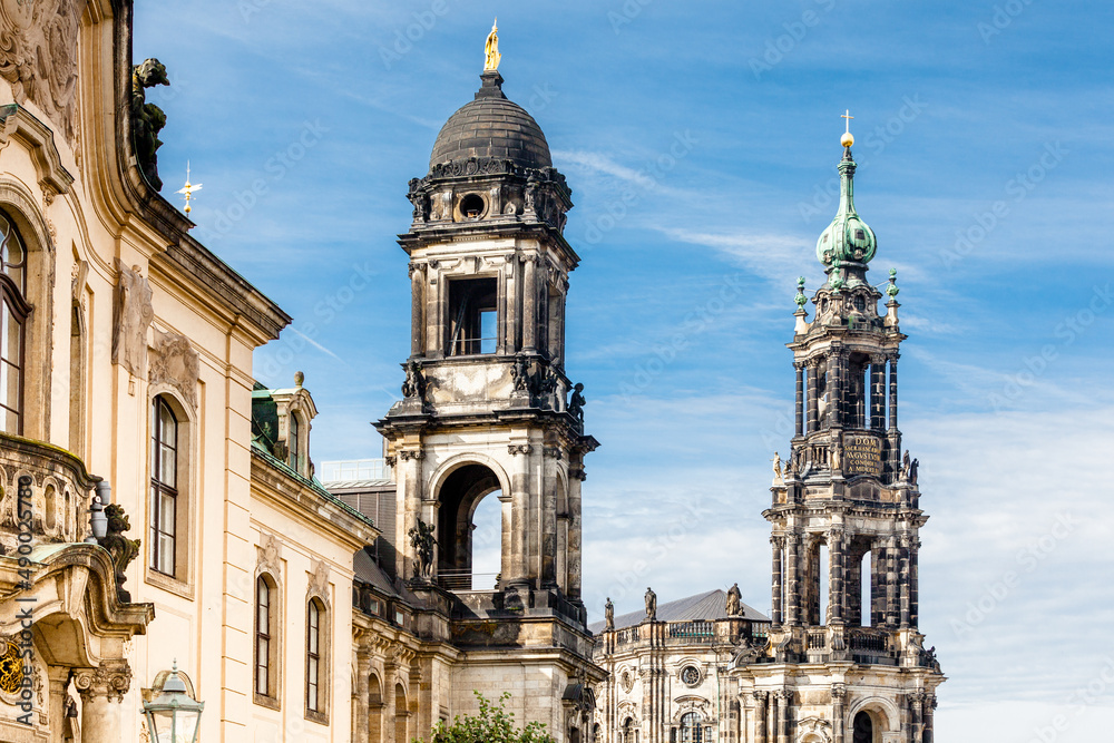 Dresden cityscape with cathedral, and Elbe river, Saxony, Germany