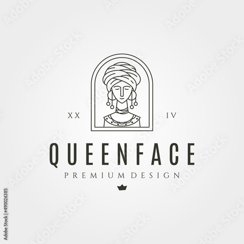 beauty african woman wearing turban logo vector line art illustration design, beauty face logo design