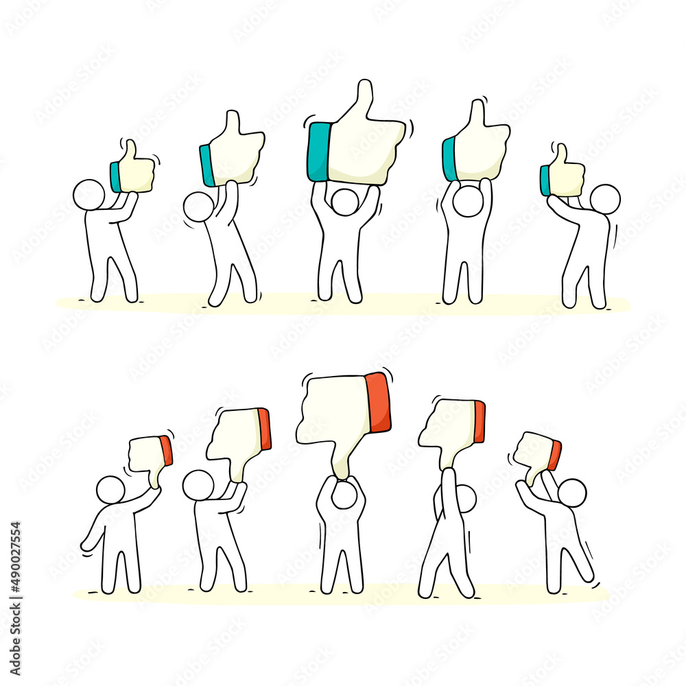 people with like and dislike signs. people with like and dislike signs.