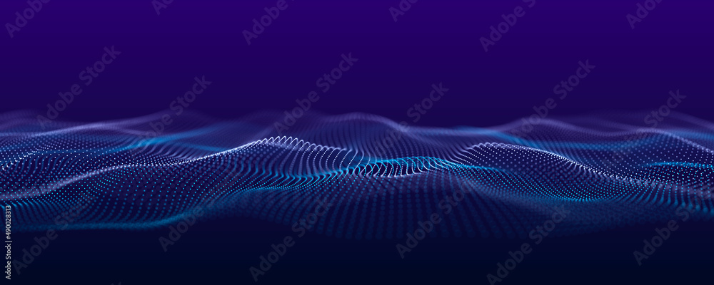 custom made wallpaper toronto digitalFuturistic blue wave with intertwined lines and dots. Lots of data. Musical flow of sounds. 3D rendering.