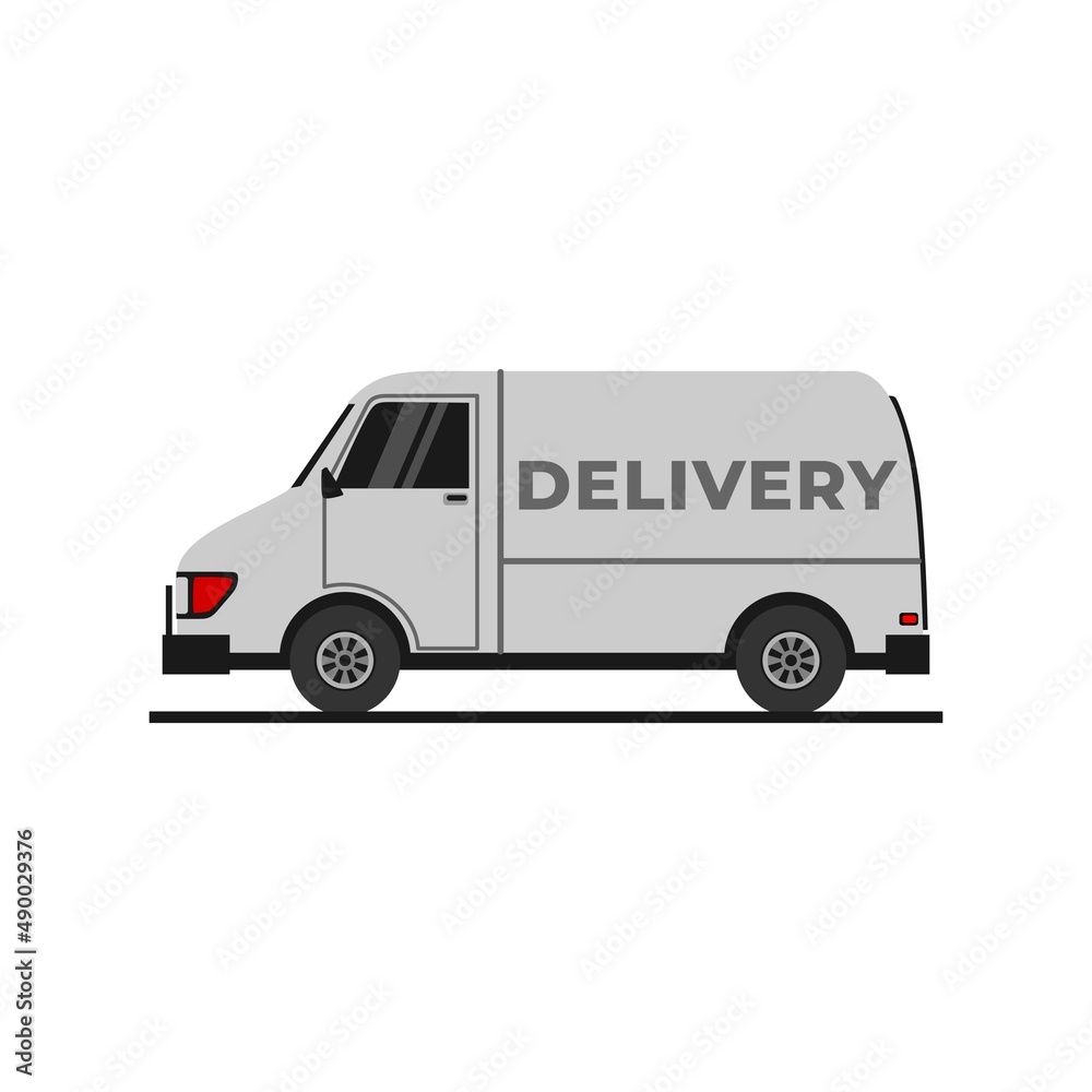 cargo truck vector illustration with delivery text.