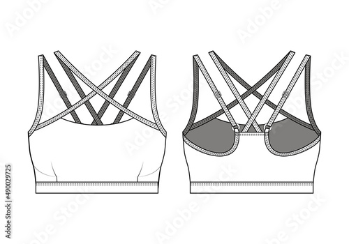 Fashion technical drawing of sport top bra