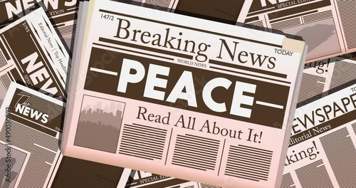 Wallpaper Mural Newspaper with the text Peace as headline. 4k resolution Cartoon animation. Showing the news from the Printed Media. Torontodigital.ca
