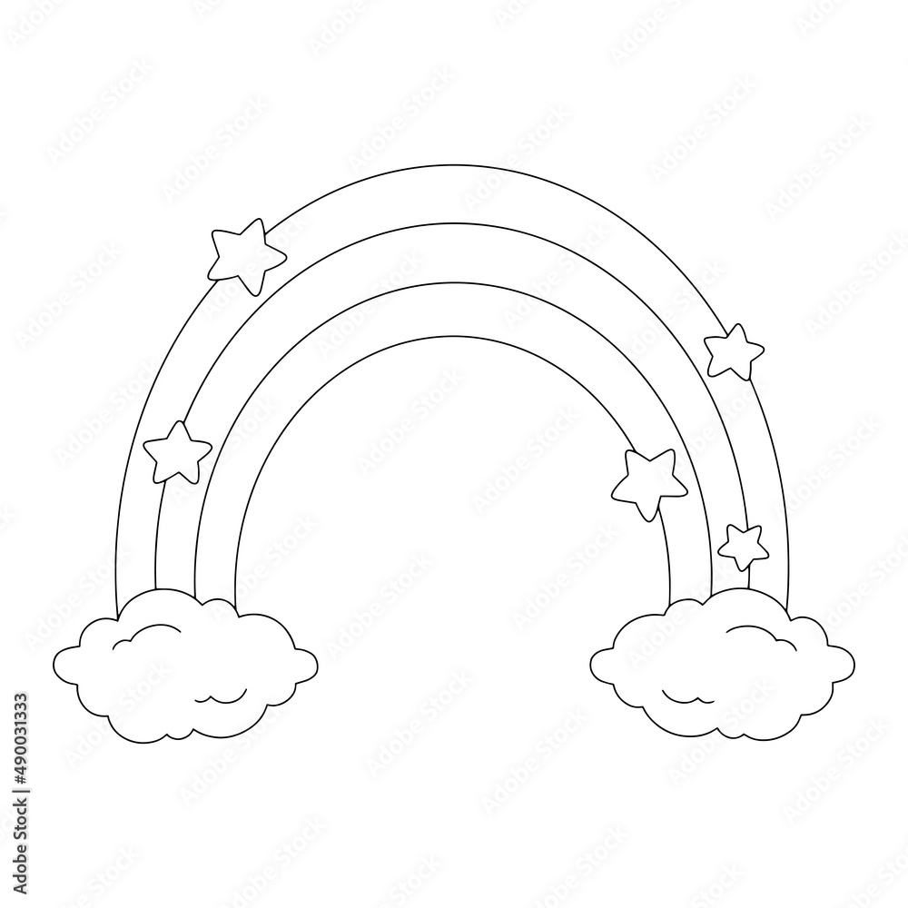 Rainbows and clouds. Coloring book page for kids. Cartoon style