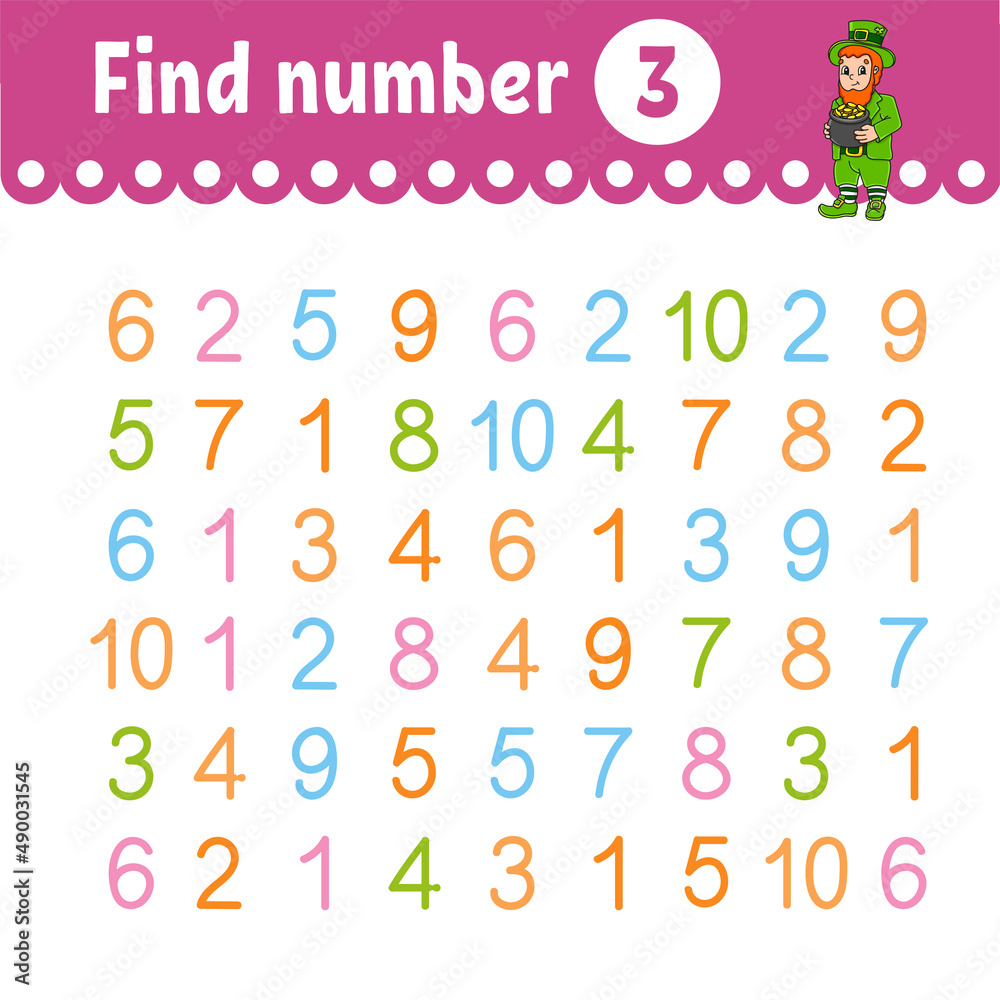 Find number. Education developing worksheet. Activity page with pictures. Game for children. Color isolated vector illustration. Funny character. cartoon style.