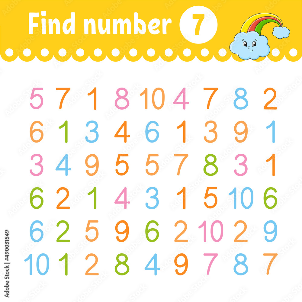 Find number. Education developing worksheet. Activity page with pictures. Game for children. Color isolated vector illustration. Funny character. cartoon style. Find number. Education developing worksheet. Activity page with pictures. Game for children. Color isolated vector illustration. Funny character. cartoon style.