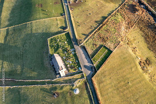 Aerial view of the Church of Ireland in Glencolumbkille - Republic of Ireland photo