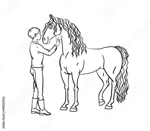 Line art style horse character for children colored book creation.