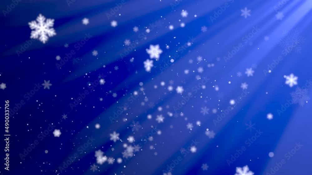White snowflakes and beams rays with glitters and particles falling, holidays and winter style background for Happy New Year and Merry Christmas White snowflakes and beams rays with glitters and particles falling, holidays and winter style background for Happy New Year and Merry Christmas