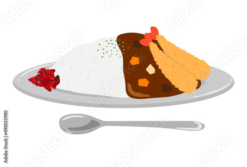 エビフライが乗ったエビフライカレーのベクターイラスト