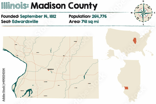 Large and detailed map of Marion county in Illinois, USA.