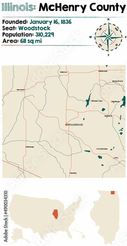 Large and detailed map of McHenry county in Illinois  USA.