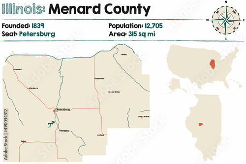 Large and detailed map of Menard county in Illinois  USA.