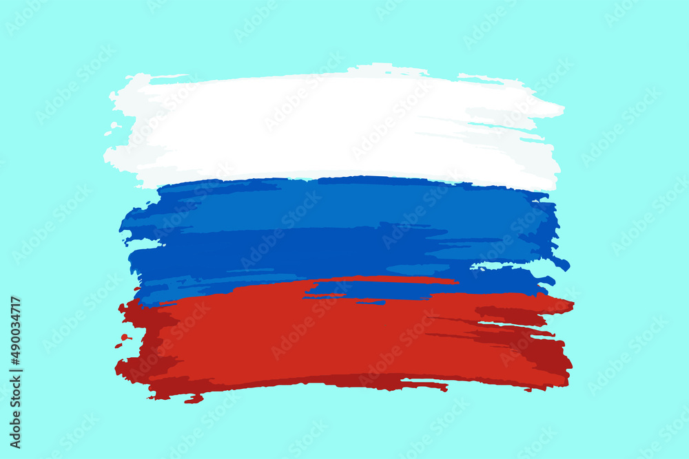 The flag of Russia. The Russian flag. Background of a brush stroke on a blue background. White, blue, red. The flag of Russia. The Russian flag. Background of a brush stroke on a blue background. White, blue, red.