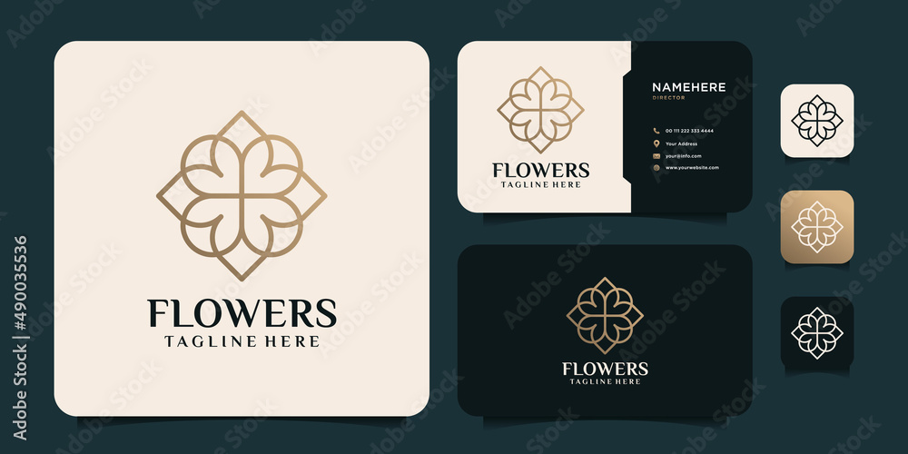Decorative minimalist flower logo vector icon