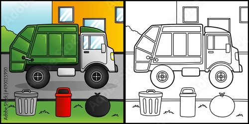Garbage Truck Coloring Page Vehicle Illustration photo