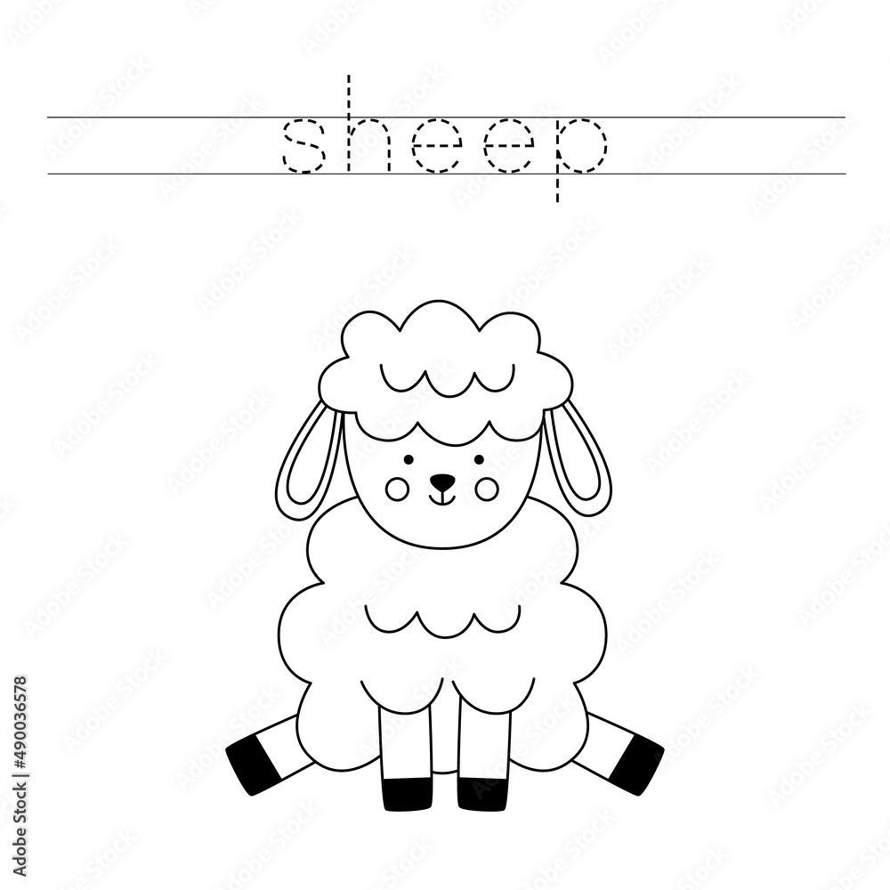 Fototapeta premium Trace the letters and color Easter sheep. Handwriting practice for kids.