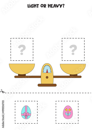 Light, heavy or equal. Cut pictures below and glue to the right box.