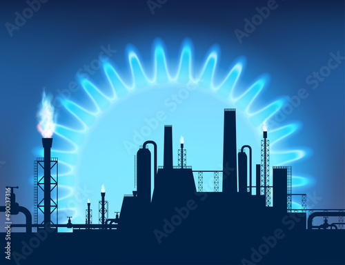 Gas pipeline with blue torches