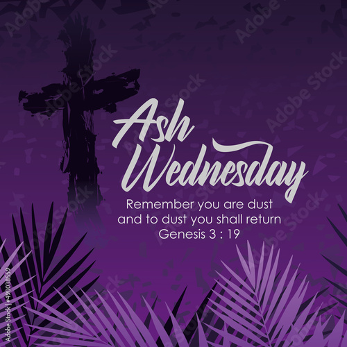 Ash Wednesday Poster Or Banner in purple Background.