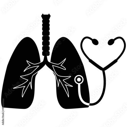 Lungs cancer diagnosis logo with stethoscope. Pneumonia awarness day. flat style.