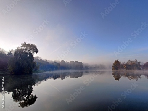 Misty morning on the lake - autumn morning