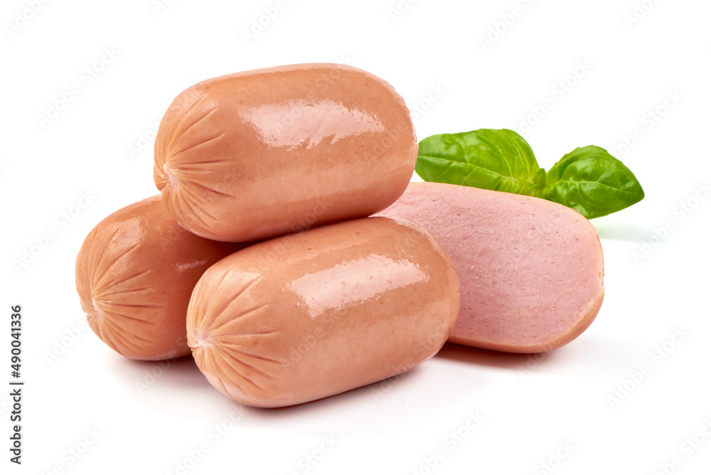 Pork boiled sausages, isolated on white background. Pork boiled sausages, isolated on white background.