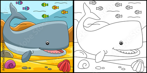 Sperm Whale Coloring Page Illustration