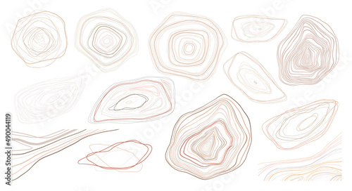 Set of irregular organic shapeles linear elements. Topografy uneven circles and ellipses.