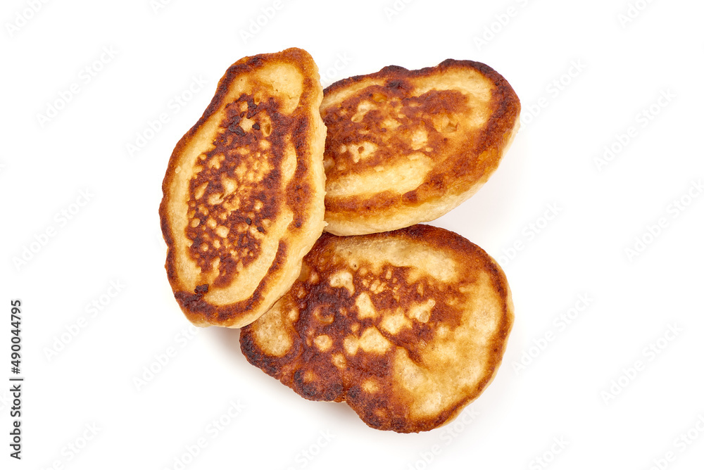 Pancakes, traditional Dutch cuisine, isolated on white background.