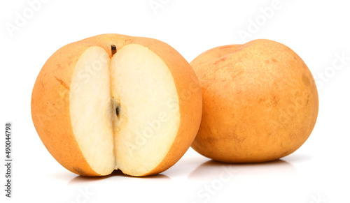 Yellow pears over white background