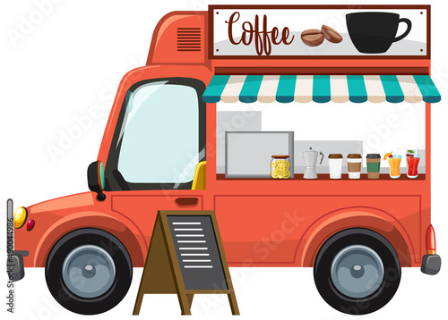 A cute coffee truck on white background © brgfx