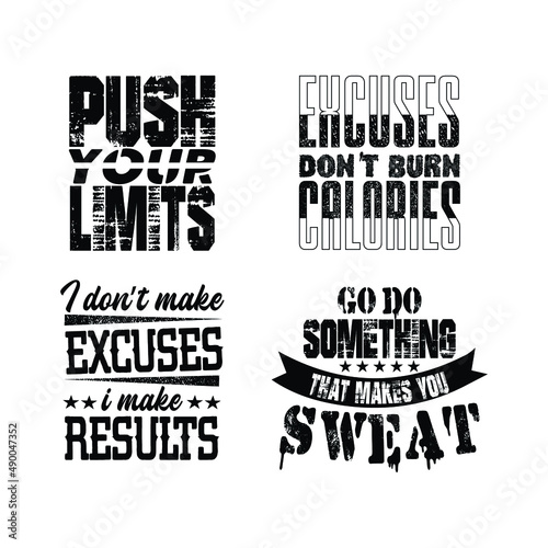 set of Gym fitness typography design t shirts premium vector