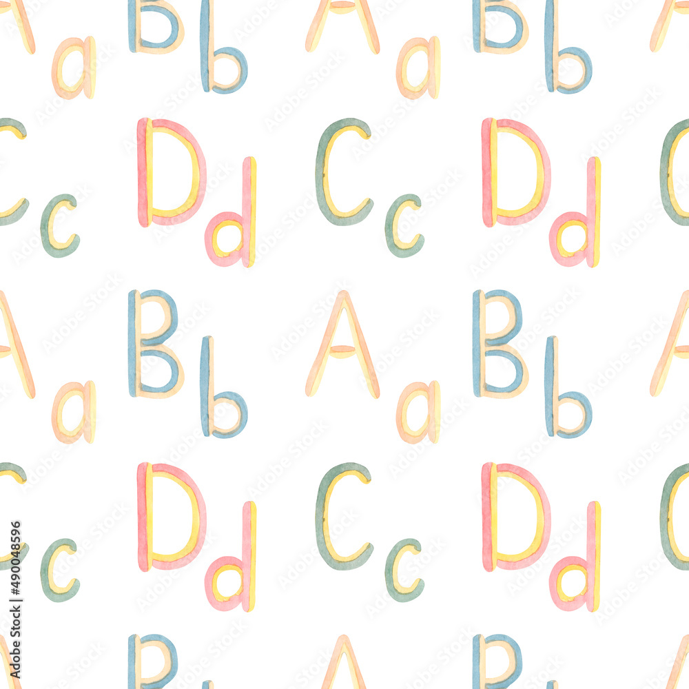 Alphabet Seamless Pattern, Watercolor ABC Repeat Paper, Kids Cute Educational paper, Children pattern for fabric, Nursery printing design Alphabet Seamless Pattern, Watercolor ABC Repeat Paper, Kids Cute Educational paper, Children pattern for fabric, Nursery printing design