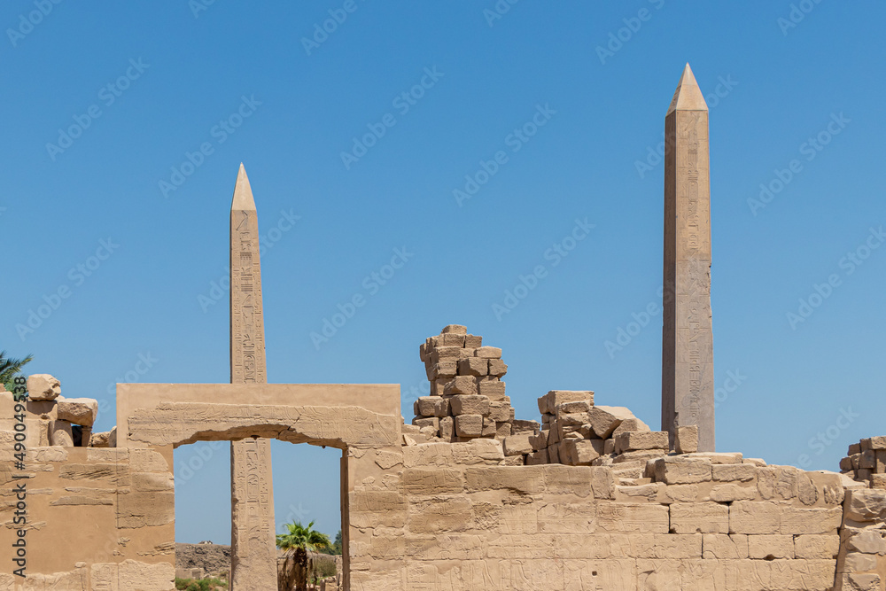 Thutmose I Obelisk and Queen Hatshepsut Obelisk in Amun Temple, Karnak, Luxor, Egypt