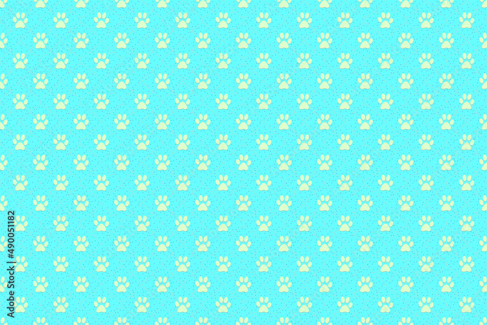 light green cream animal footprint pattern wallpaper doodle background, cute seamless pattern, light blue background