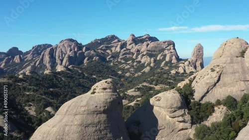 Aerial Drone view of mountains of Montserrat, Spain