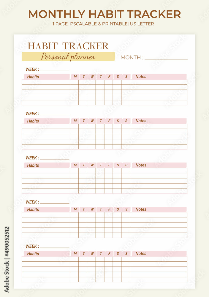 Minimalist printable monthly habit tracker template. Weekly, monthly ...