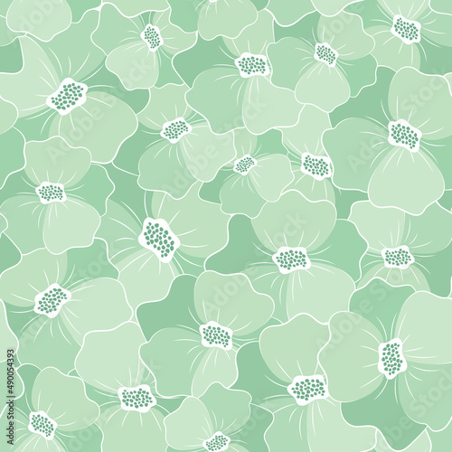 vector seamless pattern of a field of green flowers